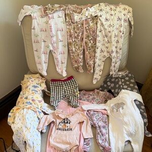 Assorted baby footie Pajamas Set with pants and Halloween shirt Bundle